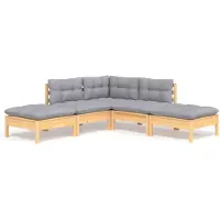 vidaXL 5-delige loungeset voor de tuin met grijze kussens, gemaakt van grenenhout