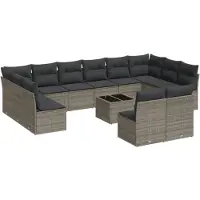 vidaXL 13-delige loungeset voor de tuin met kussens, grijs, polyrotan