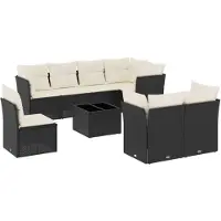 vidaXL 9-delige tuinmeubelset met kussens, zwart, polyrotan