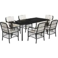 vidaXL 7-delige tuinset met kussens, zwart, van polyrotan