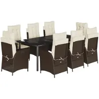 vidaXL 9-delige Tuinset met kussens poly rattan bruin