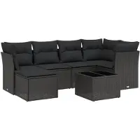 vidaXL 7-delige Loungeset met kussens poly rattan zwart