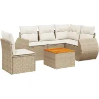 vidaXL 6-delige tuinmeubelset met kussens, beige, polyrotan