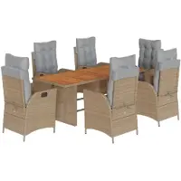 vidaXL 7-delige Tuinset met kussens poly rattan gemengd beige