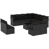 vidaXL 12-delige Loungeset met kussens poly rattan zwart