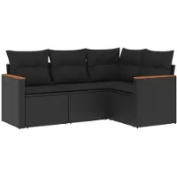 vidaXL 4-delige tuinmeubelset met kussens, zwart, polyrotan