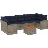 vidaXL 8-delige tuinmeubelset met kussens, grijs, polyrotan