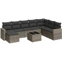 vidaXL 9-delige Loungeset met kussens poly rattan grijs