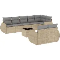 vidaXL 9-delige Loungeset met kussens poly rattan beige