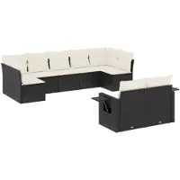 vidaXL 9-delige tuinmeubelset met kussens, zwart, polyrotan