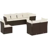 vidaXL 8-delige Loungeset met kussens poly rattan bruin