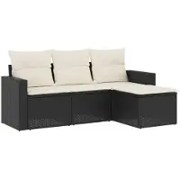vidaXL 4-delige tuinmeubelset met kussens, zwart, polyrotan