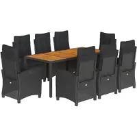 vidaXL 9-delige tuinset met kussens, zwart, van polyrotan