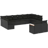 vidaXL 12-delige loungeset voor de tuin met kussens, zwart, polyrotan