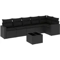 vidaXL 7-delige Loungeset met kussens poly rattan zwart