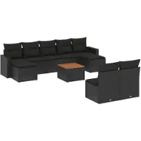 vidaXL 10-delige loungeset voor de tuin met kussens, zwart, polyrotan
