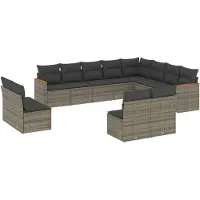 vidaXL 12-delige loungeset voor de tuin met kussens, grijs, polyrotan