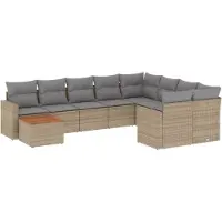 vidaXL 10-delige Loungeset met kussens poly rattan beige