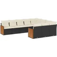 vidaXL 10-delige loungeset voor de tuin met kussens, zwart, polyrotan