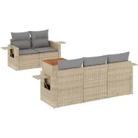 vidaXL 6-delige Loungeset met kussens poly rattan beige