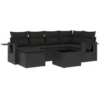 vidaXL 7-delige tuinmeubelset met kussens, zwart, polyrotan