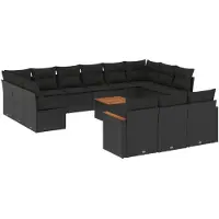 vidaXL 14-delige loungeset voor de tuin met kussens, zwart, polyrotan