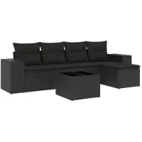vidaXL 6-delige Loungeset met kussens poly rattan zwart