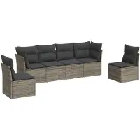 vidaXL 6-delige Loungeset met kussens poly rattan grijs