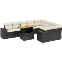 vidaXL 10-delige Loungeset met kussens poly rattan zwart