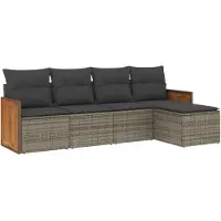 vidaXL 5-delige tuinmeubelset met kussens, grijs, polyrotan