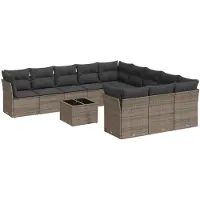 vidaXL 12-delige loungeset voor de tuin met kussens, grijs, polyrotan