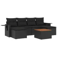 vidaXL 7-delige Loungeset met kussens poly rattan zwart