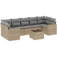 vidaXL 8-delige Loungeset met kussens poly rattan beige