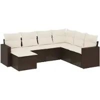 vidaXL 7-delige Loungeset met kussens poly rattan bruin