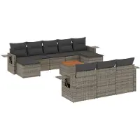 vidaXL 11-delige Loungeset met kussens poly rattan grijs