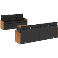 vidaXL 8-delige tuinmeubelset met kussens, zwart, polyrotan