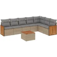 vidaXL 8-delige tuinmeubelset met kussens, beige, van polyrotan