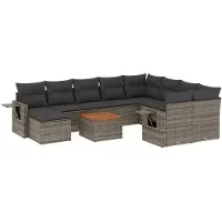 vidaXL 11-delige Loungeset met kussens poly rattan grijs