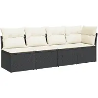vidaXL Tuinbank 4-zits met kussens poly rattan zwart