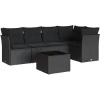 vidaXL 6-delige Loungeset met kussens poly rattan zwart