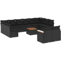 vidaXL 13-delige tuinmeubelset met kussens, zwart, polyrotan