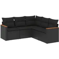 vidaXL 5-delige tuinmeubelset met kussens, zwart, polyrotan