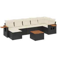 vidaXL 8-delige tuinmeubelset met kussens, zwart, polyrotan