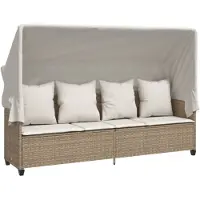 vidaXL - Ligbed - met - luifel - en - kussen - poly - rattan beige