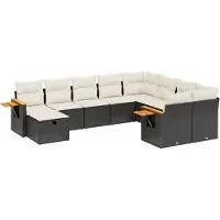 vidaXL 10-delige Loungeset met kussens poly rattan zwart