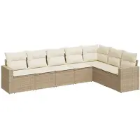 vidaXL 7-delige Loungeset met kussens poly rattan beige