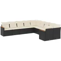 vidaXL 10-delige loungeset voor de tuin met kussens, zwart, polyrotan