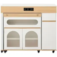 STILVORA Keukeneiland 50,5 Tot 187,5 Cm – Uitschuifbare Eettafel Met Stopcontacten – Op Wielen Met Lade & Kast – Moderne Stijl – Zonder Matras – Wit Naturel