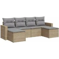 vidaXL 6-delige Loungeset met kussens poly rattan beige
