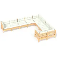 vidaXL 9-delige Loungeset met crèmekleurige kussens grenenhout
